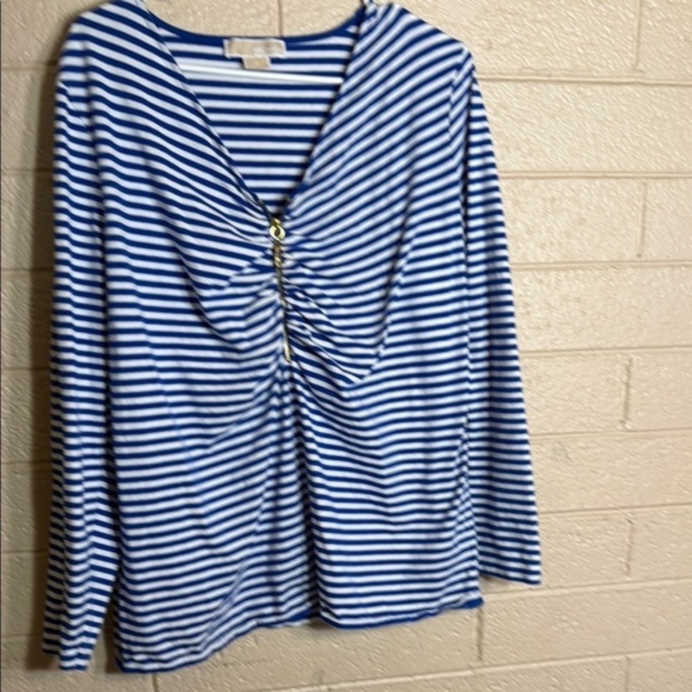 Michael Kors Blue Ruched Sailor Collar Blouse